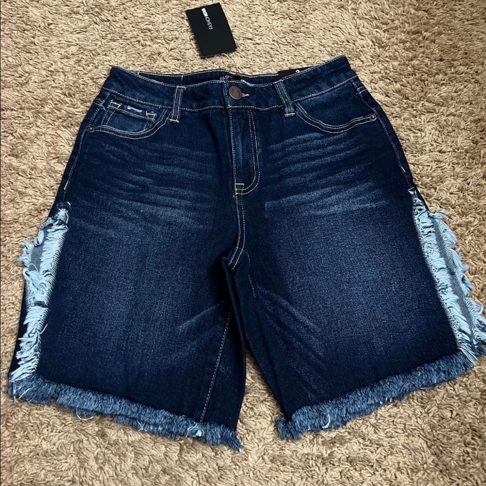 Dark Denim Side Slit Shorts